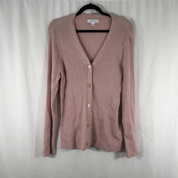 Liz Claiborne Cardigan Women's 2X Pink Ribbed Button Front Vneck Long Sleeve - Picture 1 of 8